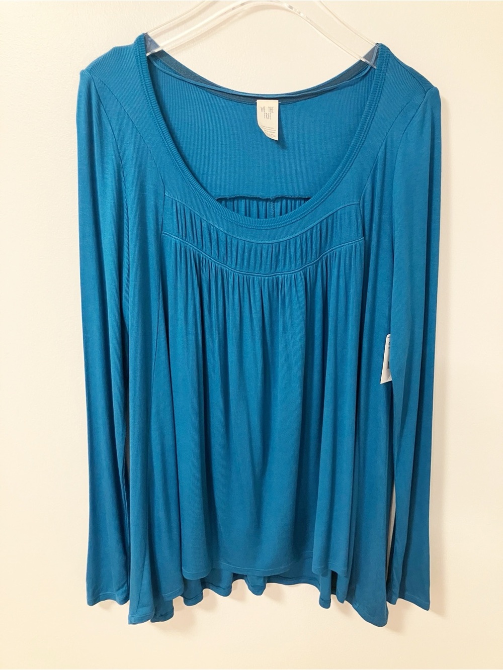 We The Free | Blue Love Valley Ribbed Scoop Tunic Top L Boho Flowy Lagenlook